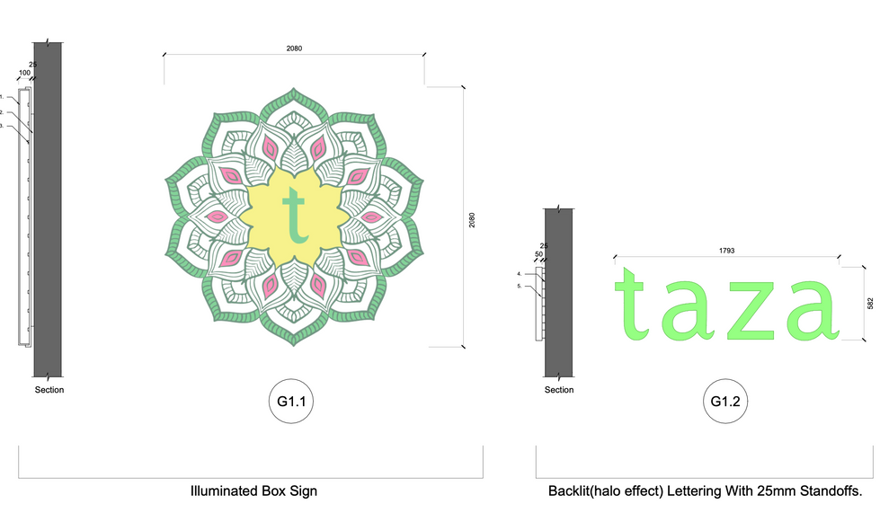 Interior signage and branding at Taza Restaurant Dundee, part of a full rebrand and refurbishment.