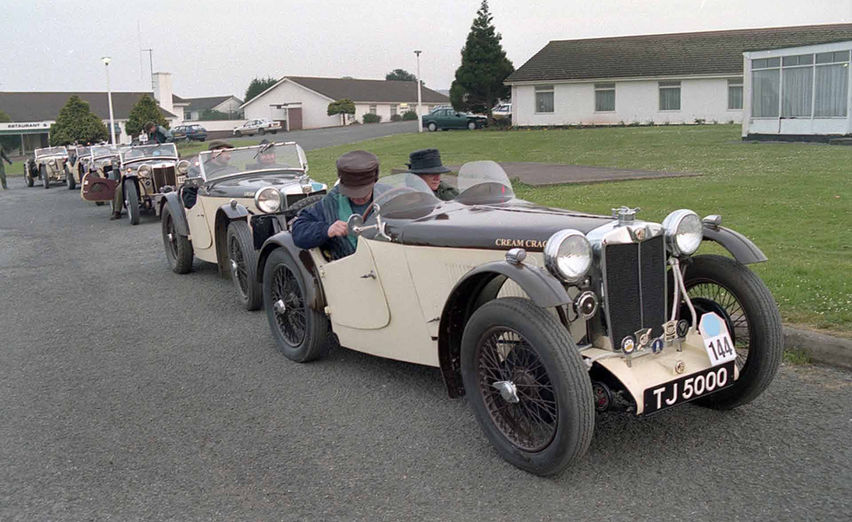 MG Cream Crackers line up for the start Lands End Trial 1995.