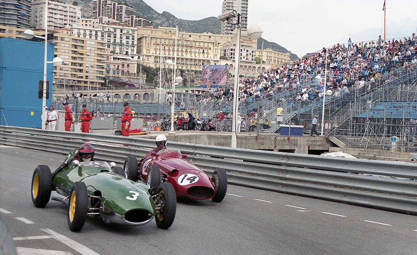 Lotus 16 and Maserati 250F in Monaco 2002.
