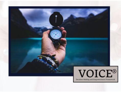 Holding out a compass by a mountain. 