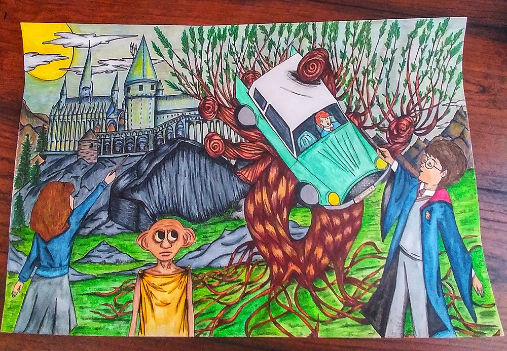 I used watercolor for the base and finished it with a color pencil blend