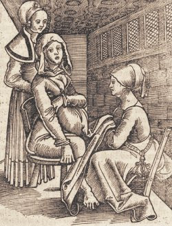 Woman giving birth on a chair, Eucharius Rösslin, 1513