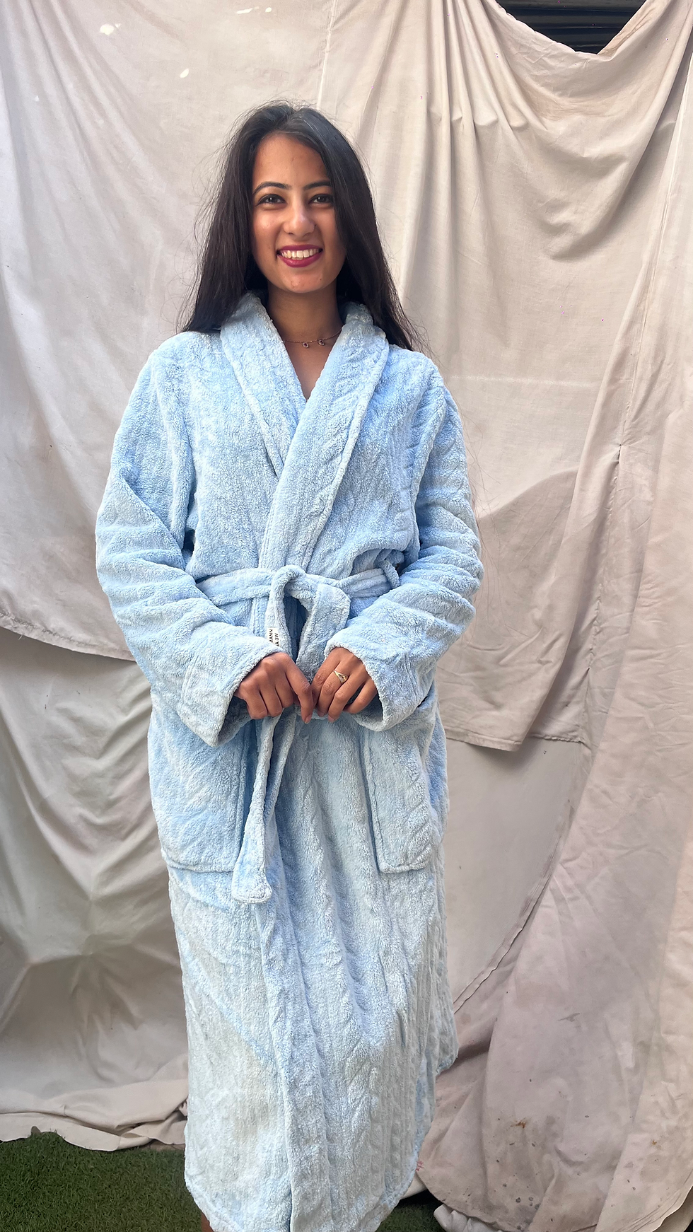 Thumbnail: Light blue 3D design bathrobe