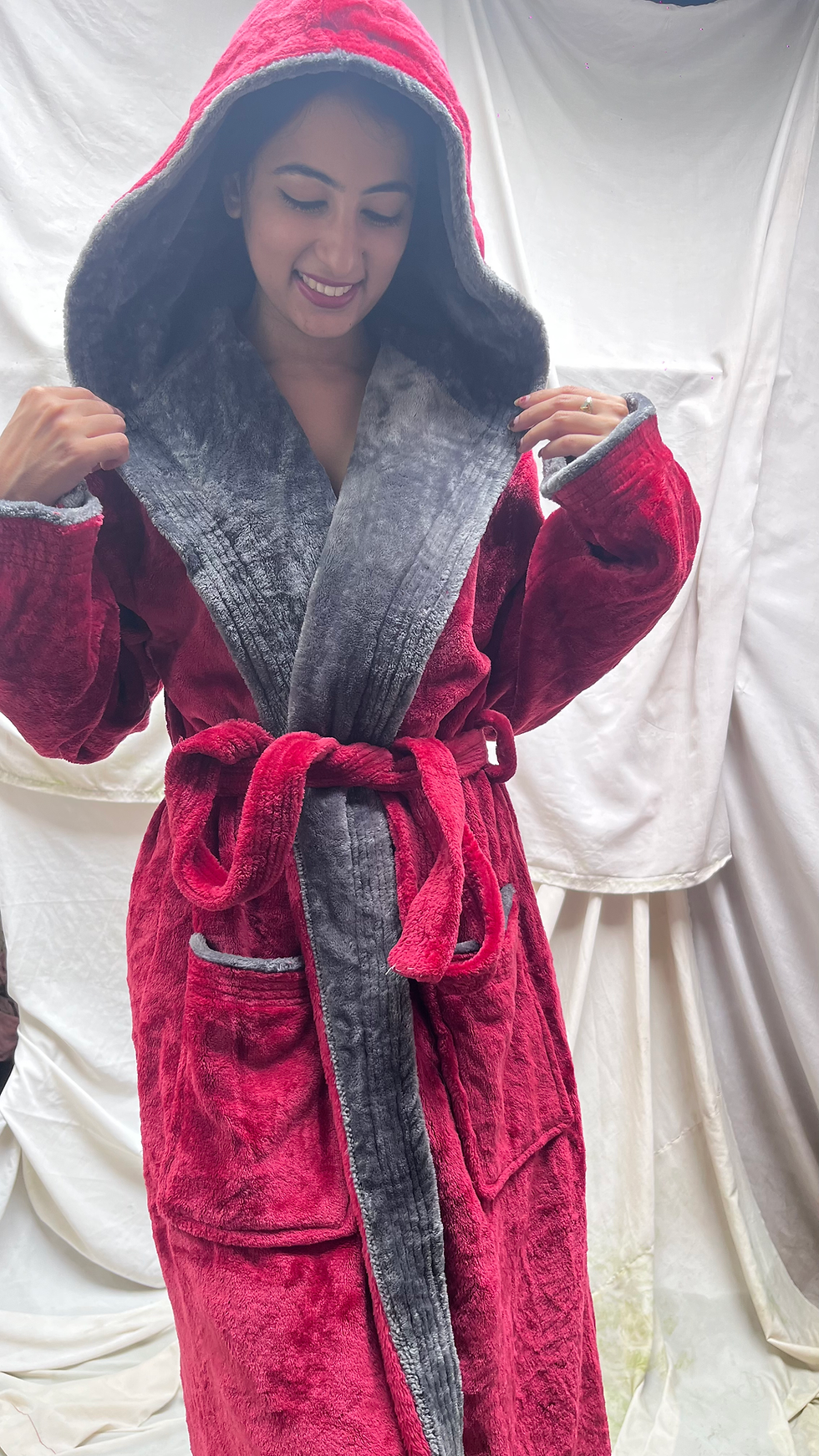 Thumbnail: Red unisex hoodie plush soft premium robe