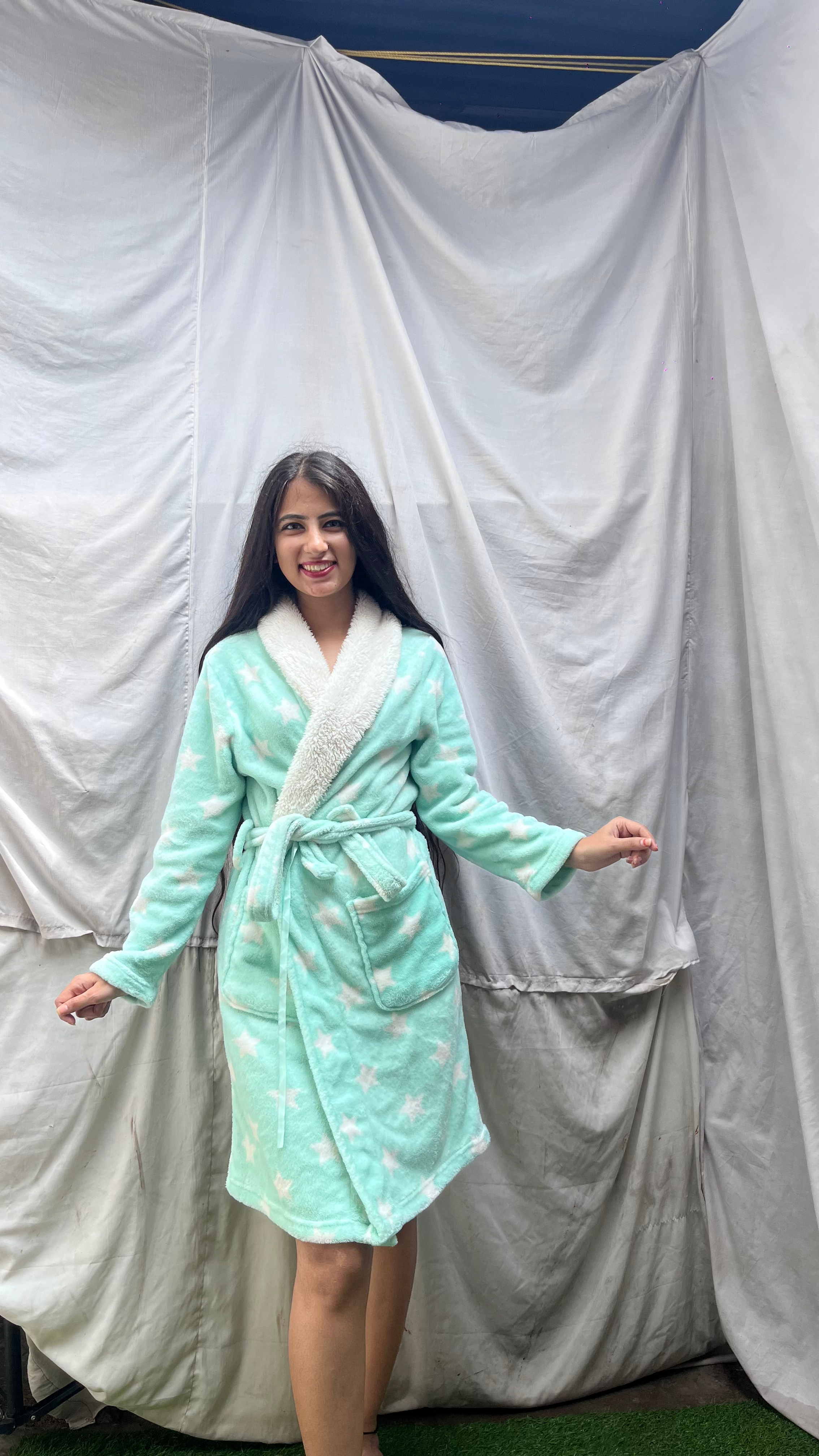 Blue star plush soft robe