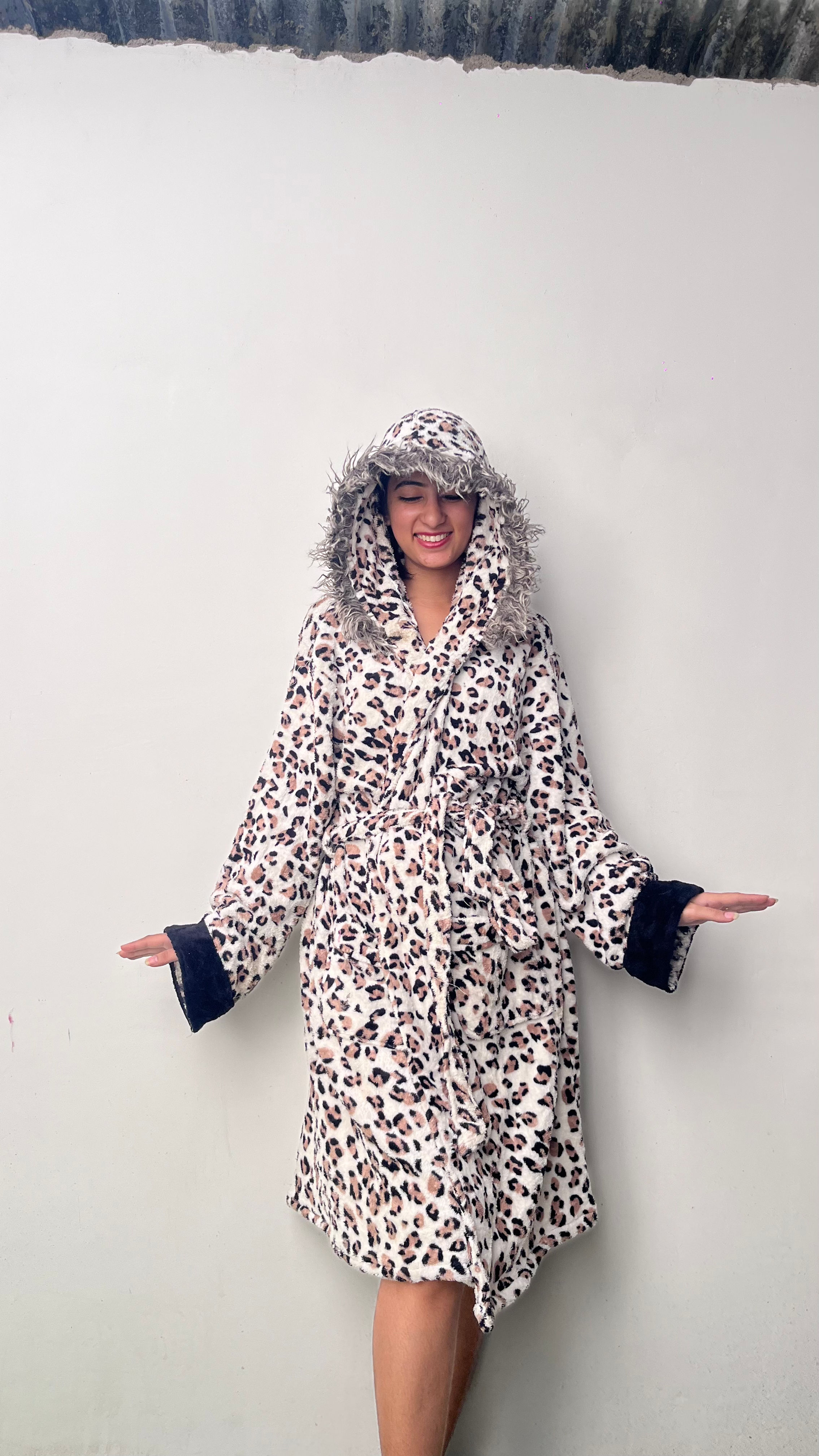 Cheetah print hoodie bathrobe