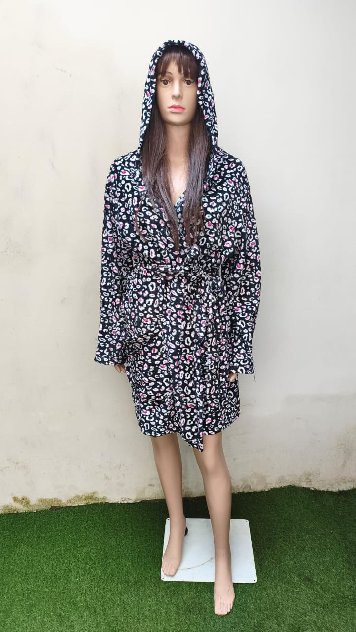 Thumbnail: Cheetah print hoodie knee length luxurious robe