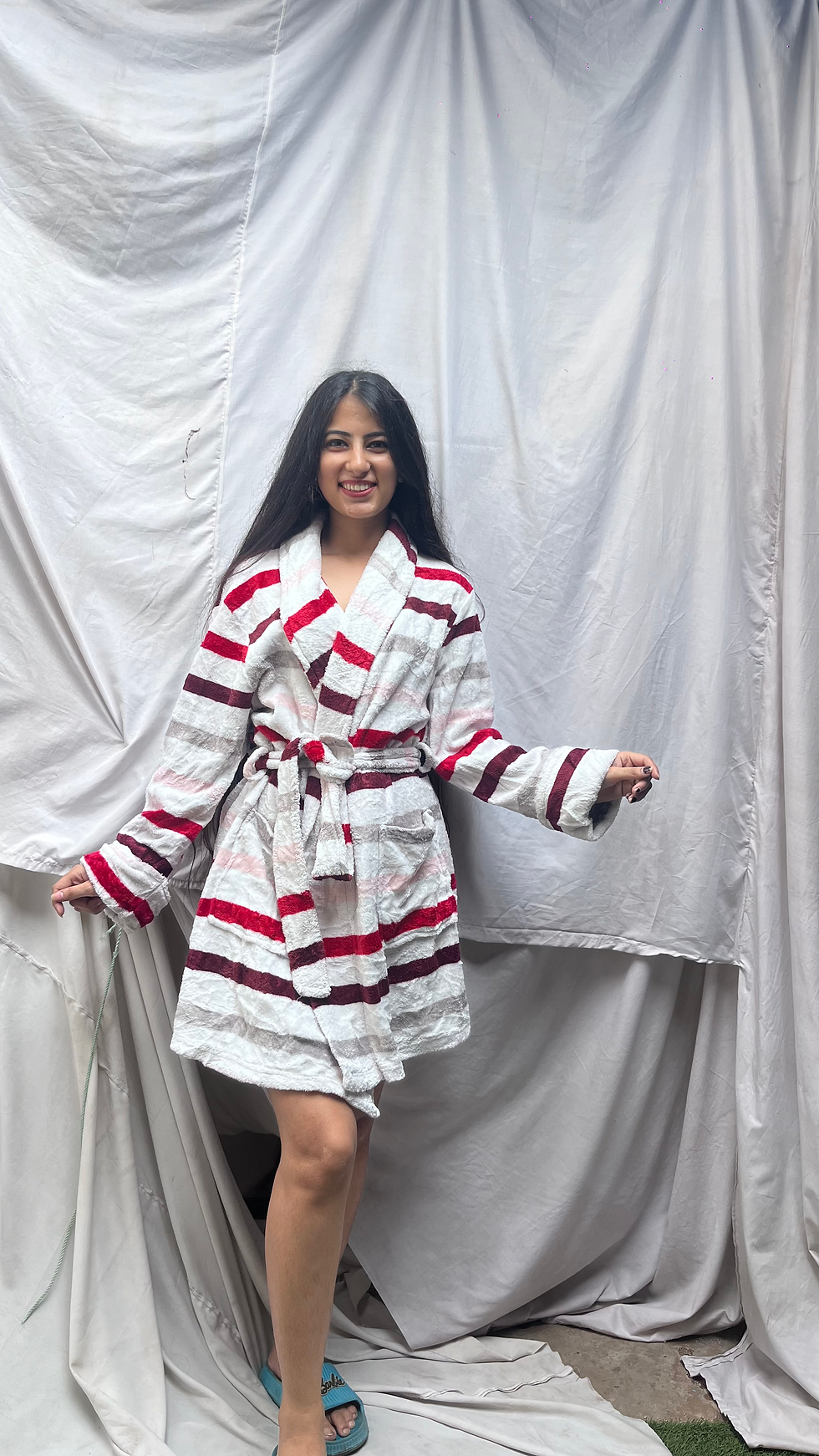Thumbnail: Plush soft white colourful robe. 