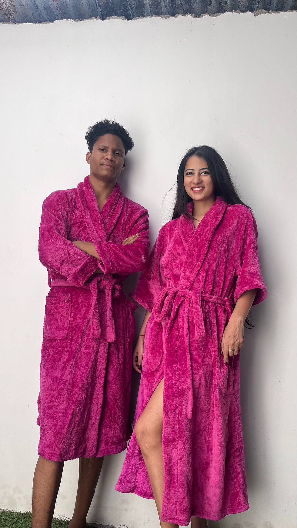 Thumbnail: Hot pink plush soft couple bathrobe 