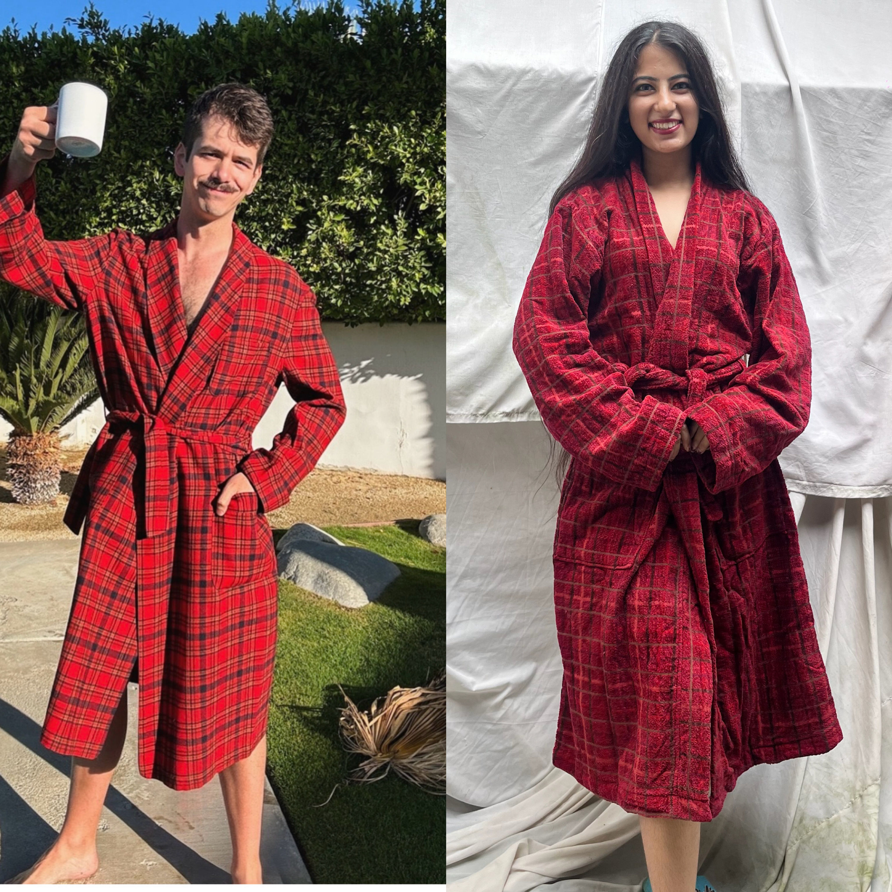 Unisex maroon checkered robe