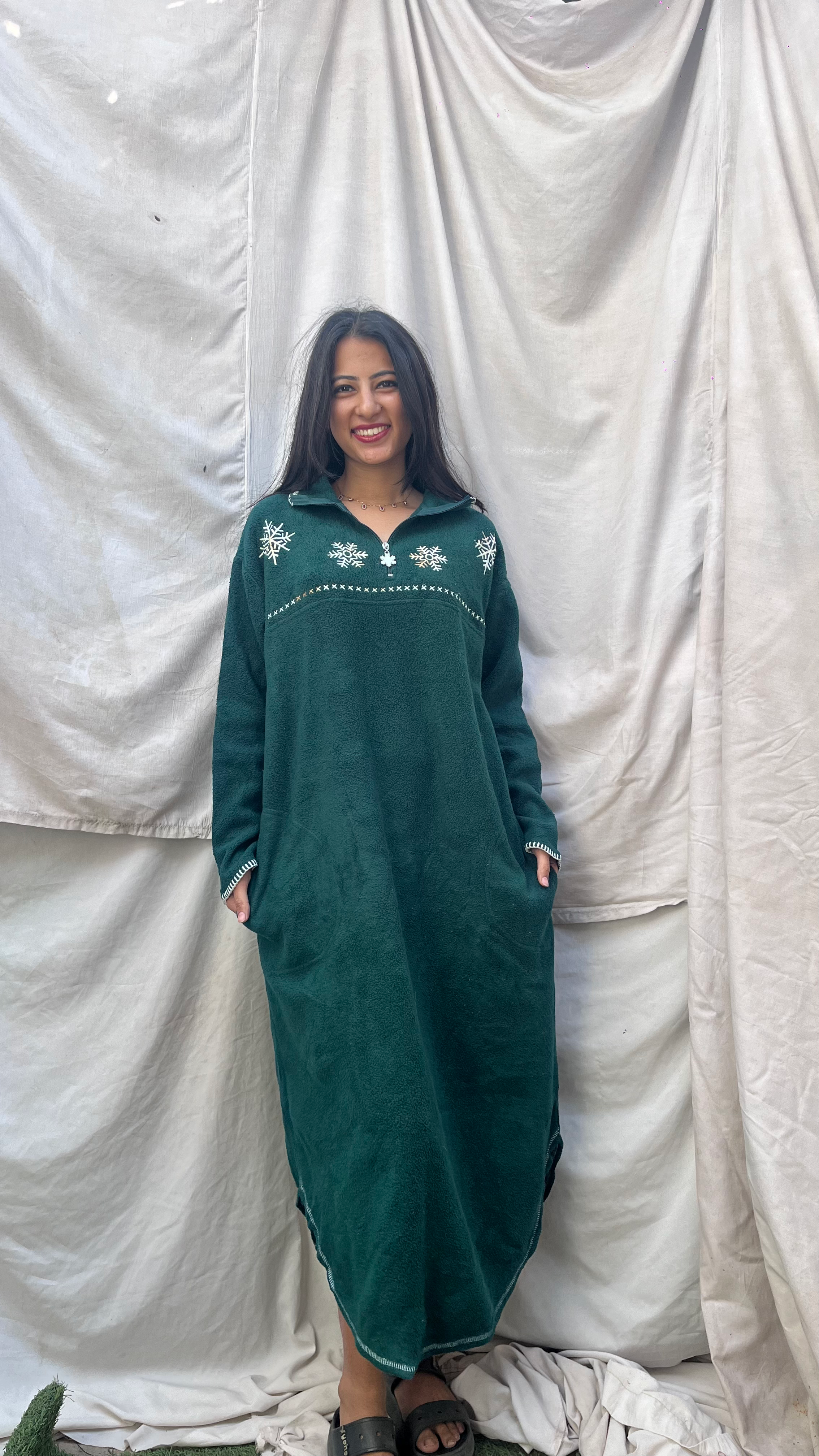 Dark green fleece gown