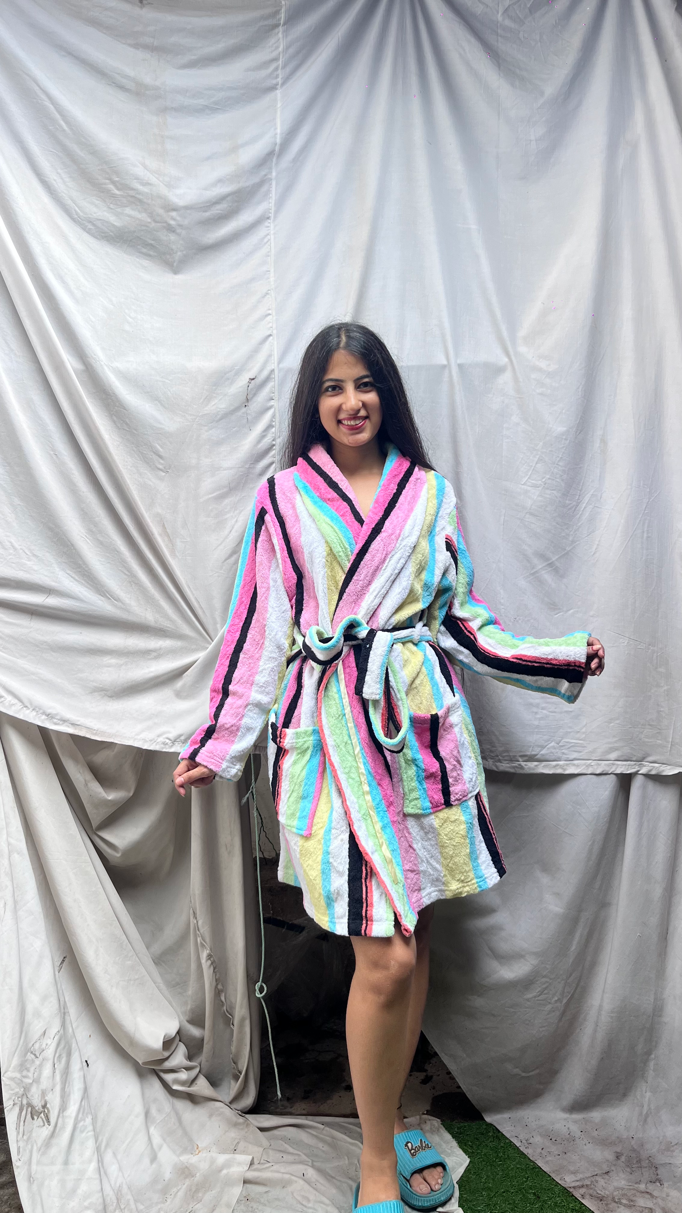 Multicolour plush soft robe