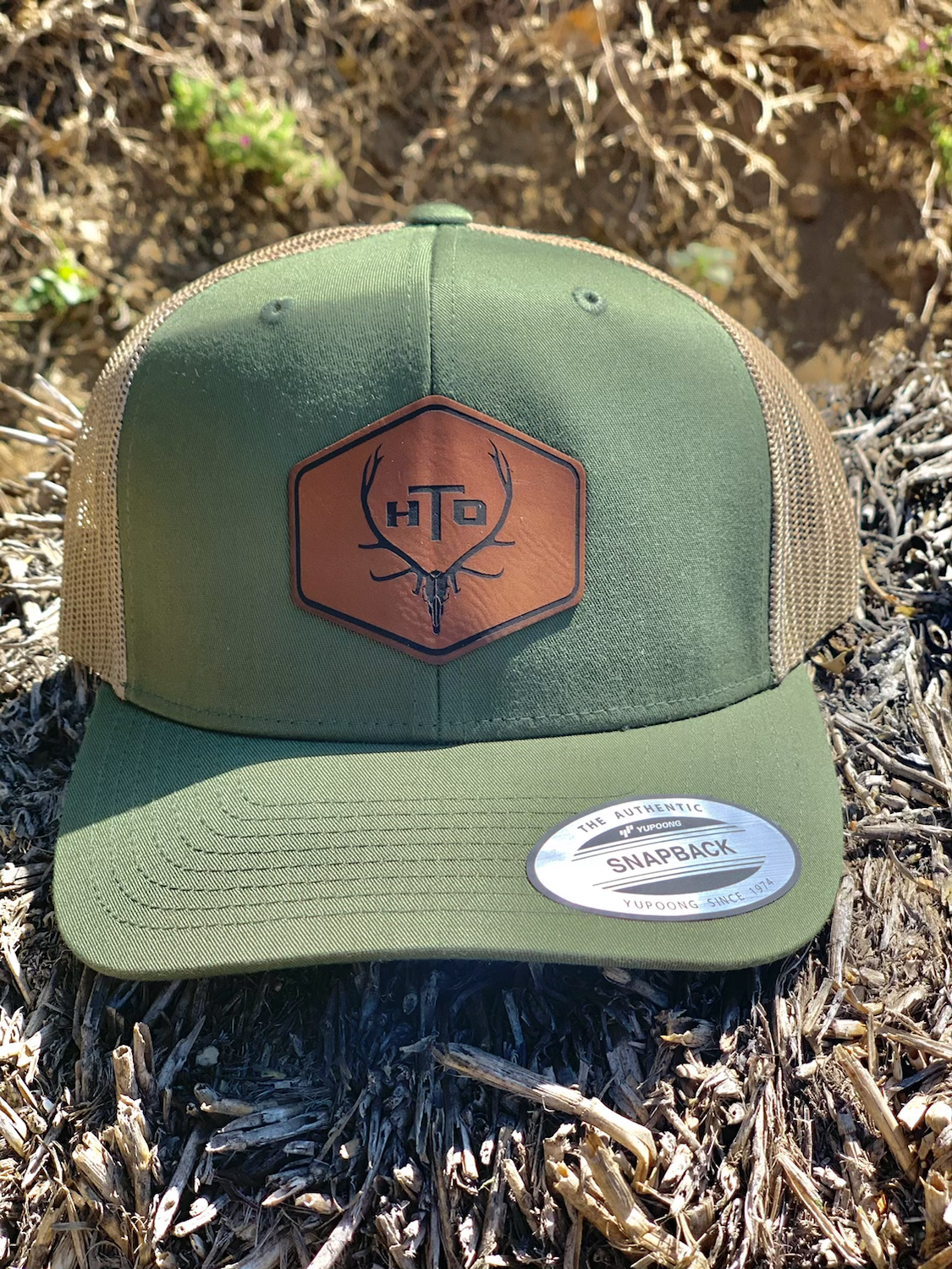 OD green and kahki Leather patch trucker hat
