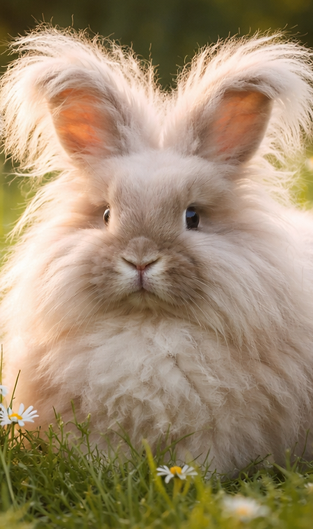 Lapins angora dans un champ fleuri.png