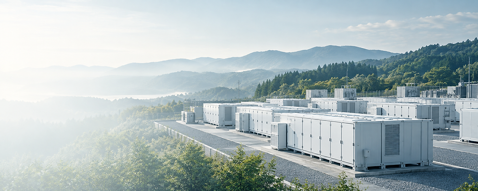 系統用蓄電所の蓄電池設備が並ぶ風景(イメージ)