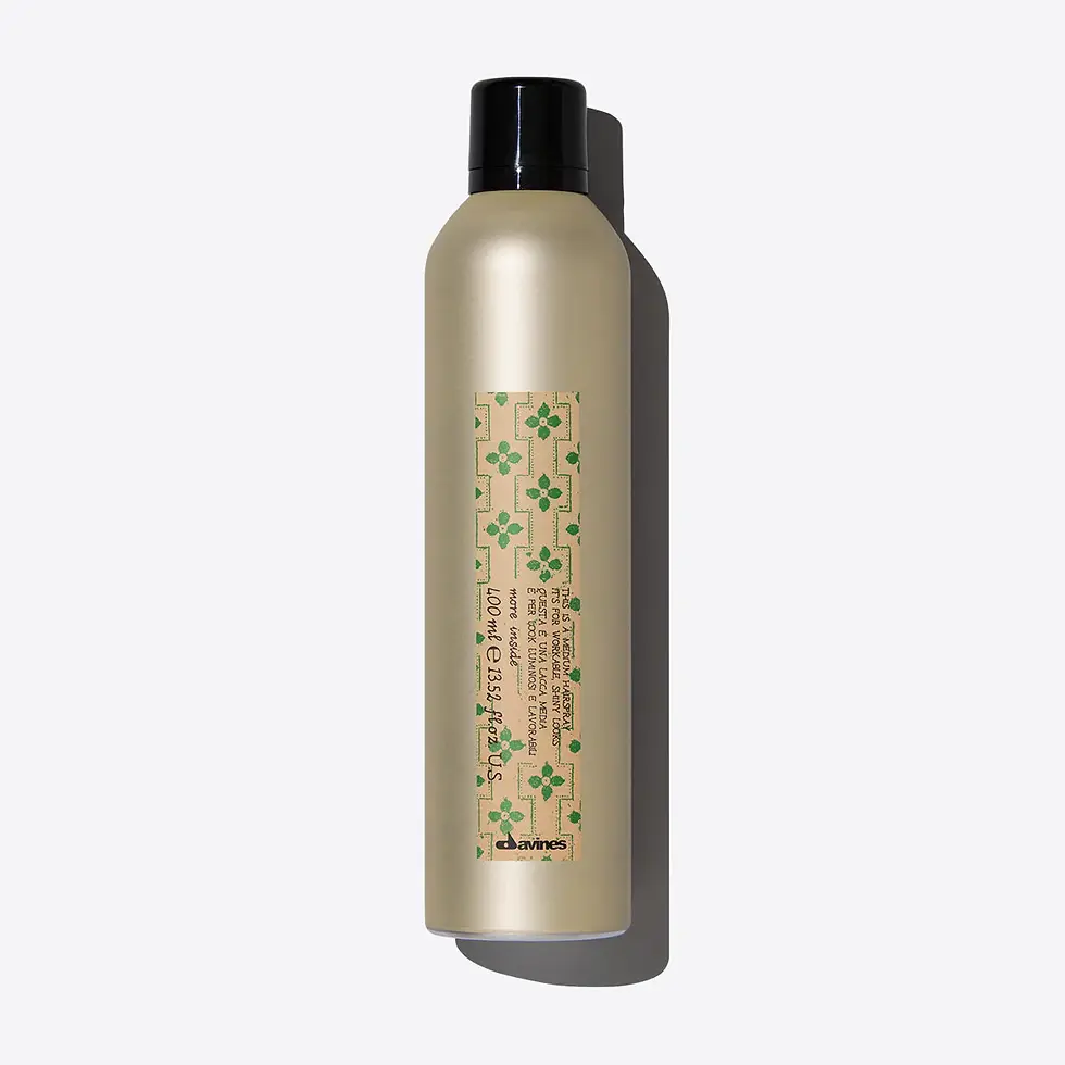 Davines Medium Hairspray  eliminates frizz, adds structure and provides hold without leaving residue. It is easy to work with