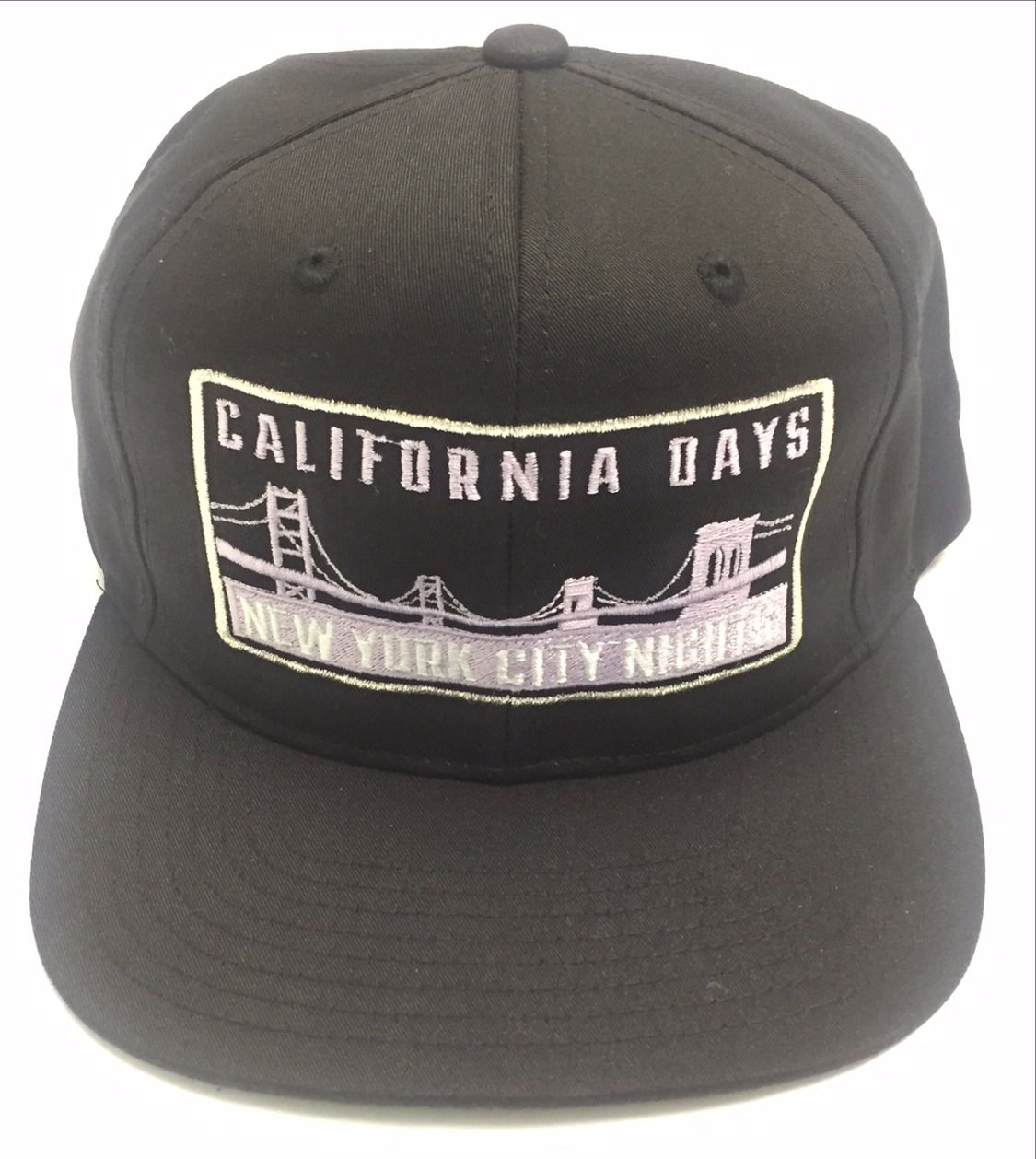 Cali Days NYC Nights- Lavender on Black Snapback (adjustable) w/ Silver Outline