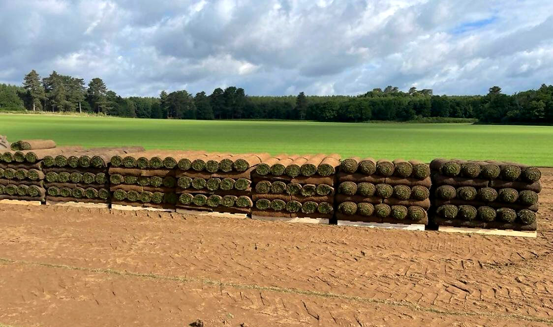 rolls of turf ready to be laid