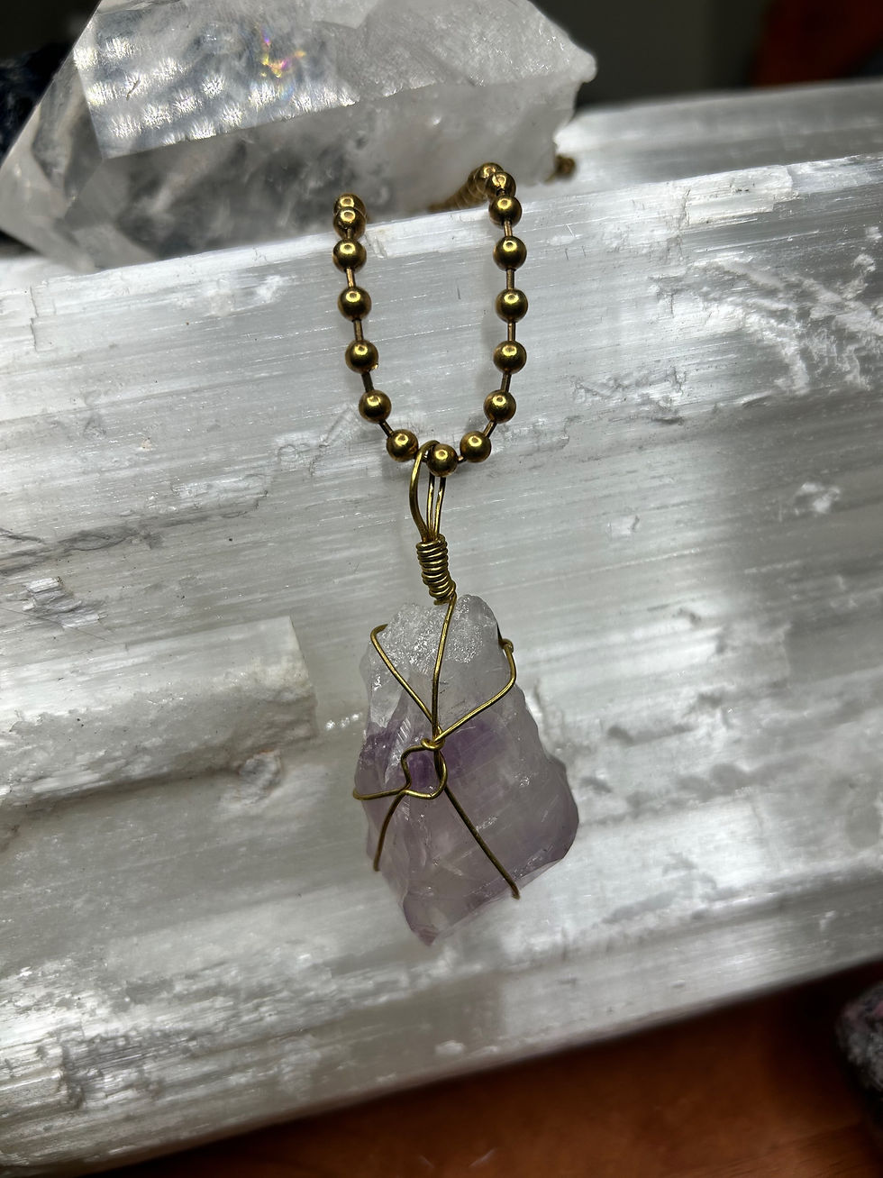 Thumbnail: Lavendar Amethyst Pendant Hand Wrapped in Pure Brass