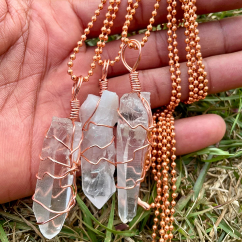Natural Lemurian Seed Crystal hand wrapped in pure copper with copper ball chain