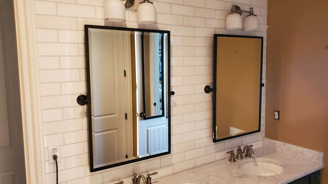 Master bath stone backsplash
