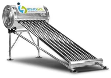 Novosol solar water heater atop a roof for sustainable energy. Calentadores Solares.