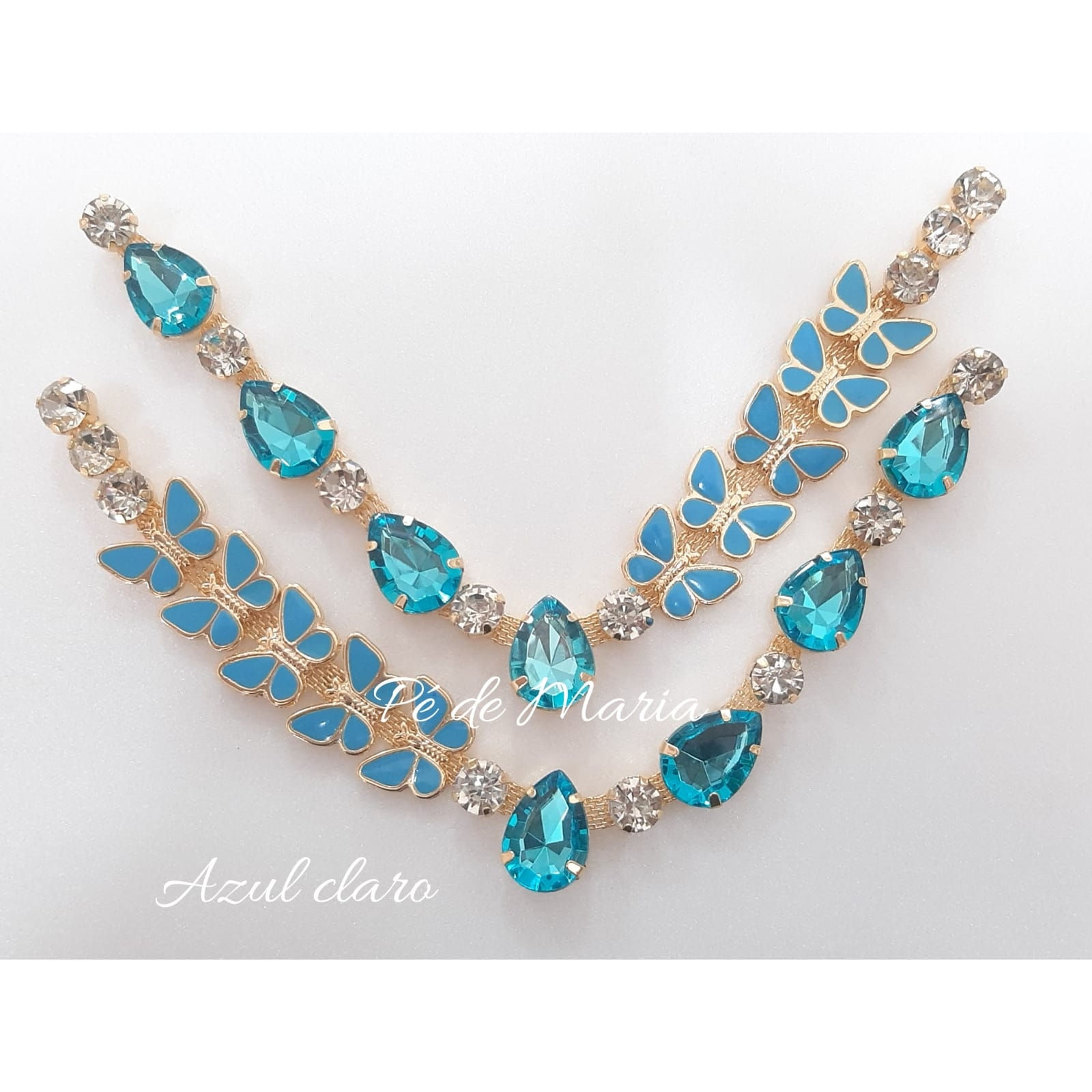 730 - Cabedal de borboleta com resina banhado a ouro cores lisas - par