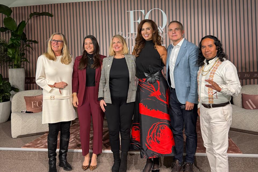Mindahi Bastida, (far right), with fellow leaders at the Female Quotient Lounge during the Davos gatherings, where global voices convene to explore leadership, equity, and regenerative futures.