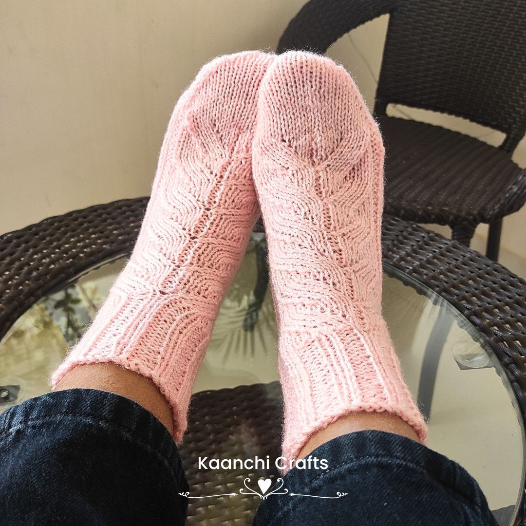 Handknitted Ankle Length Socks - Soft Pink