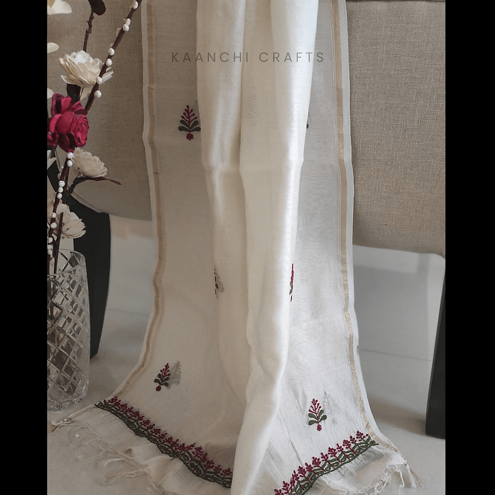 Red Green Threadwork Chikankari Dupatta