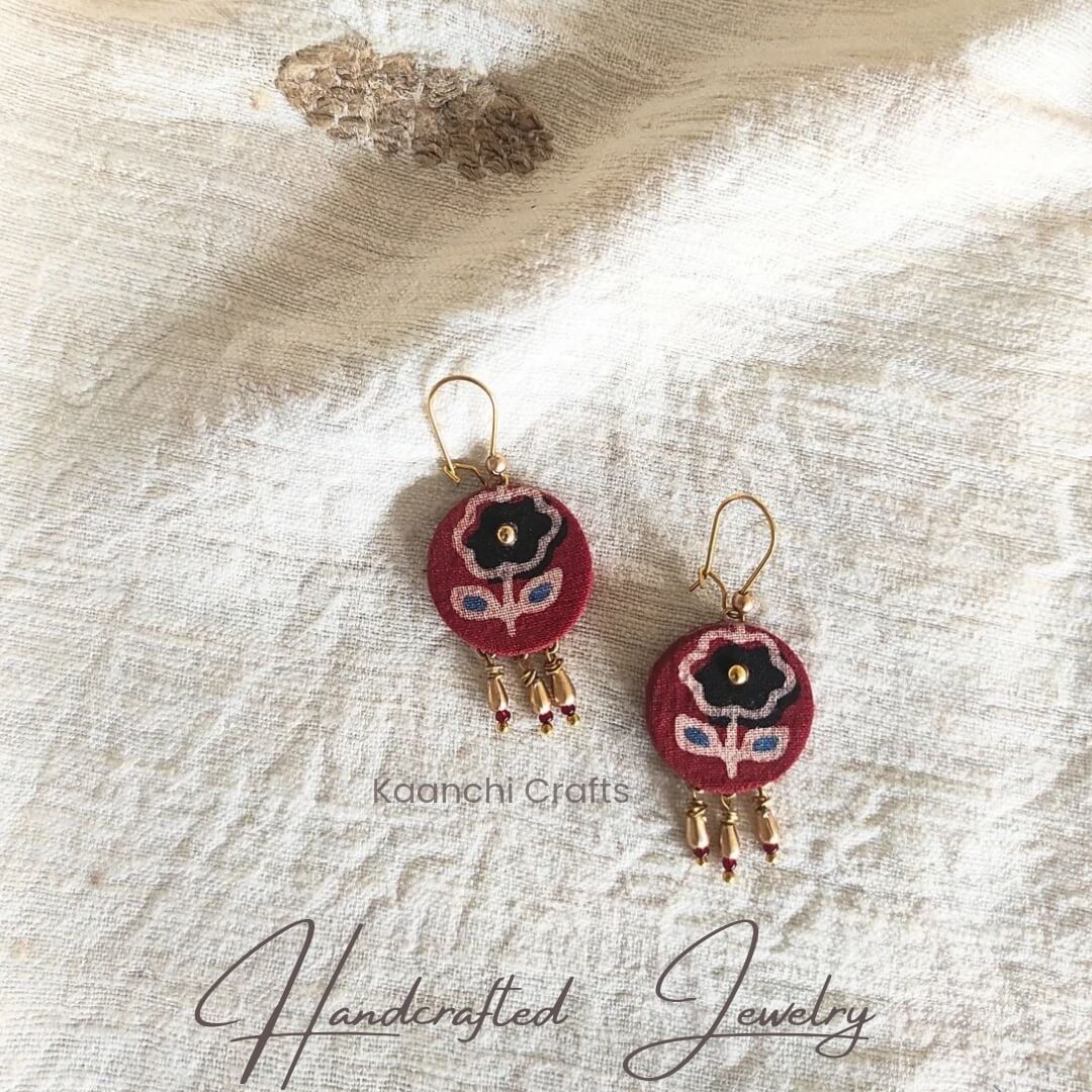 Handcrafted Madder Ajrakh Fabric Earrings