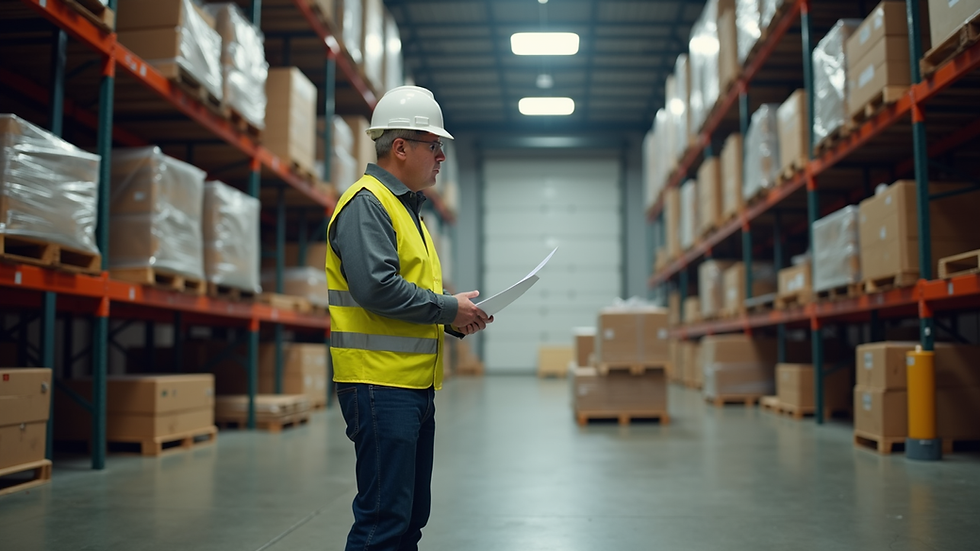 Eye-level view of a safety training session in a Valdosta warehouse
