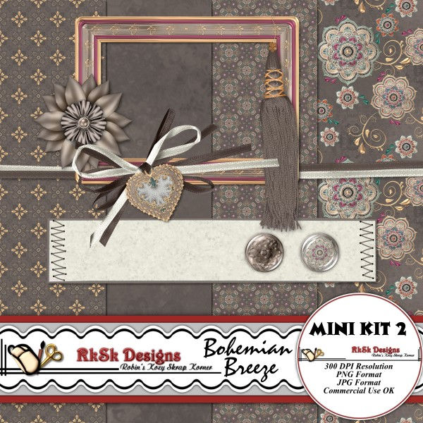 Thumbnail: Bohemian Breeze Mini Packs Digital Scrapbooking Kit