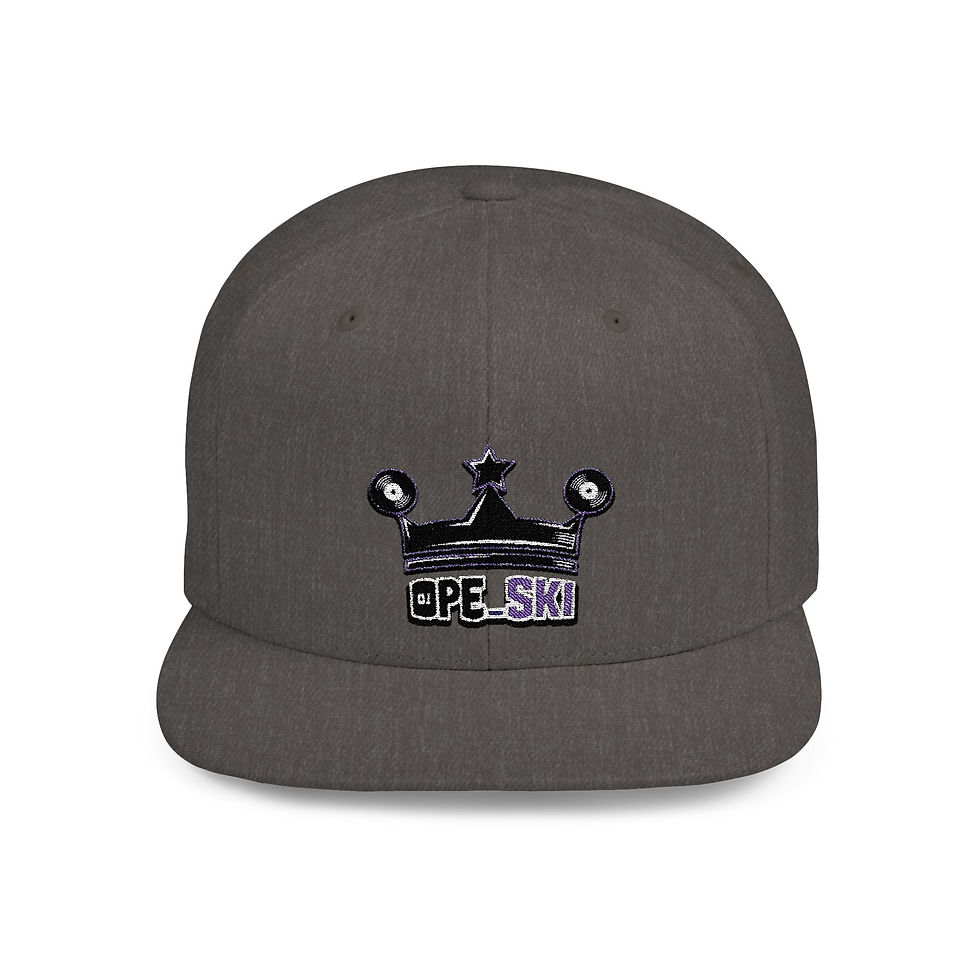 Thumbnail: Crown & Speaker Flat Bill Snapback Hat - Stylish Headwear for Music Lovers