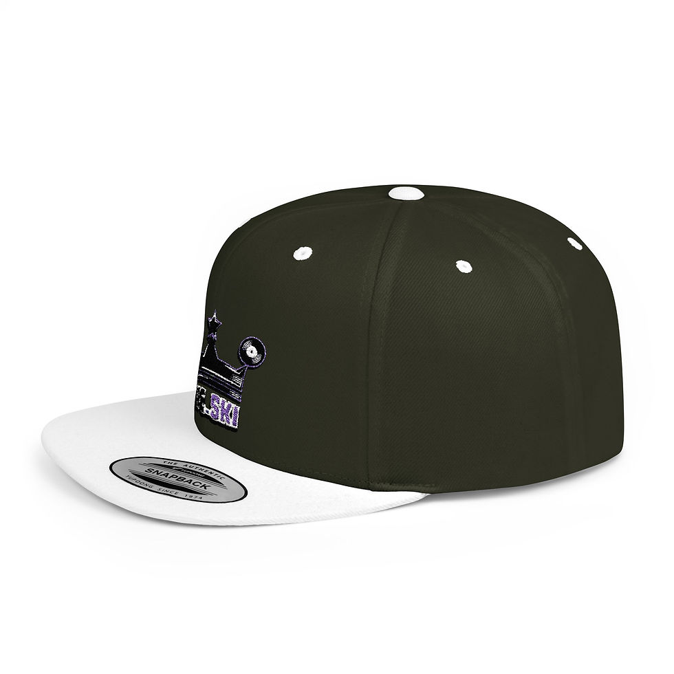 Thumbnail: Crown & Speaker Flat Bill Snapback Hat - Stylish Headwear for Music Lovers