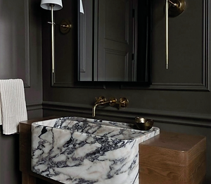 Calacatta Viola Marble Sink w. Wooden Vanity