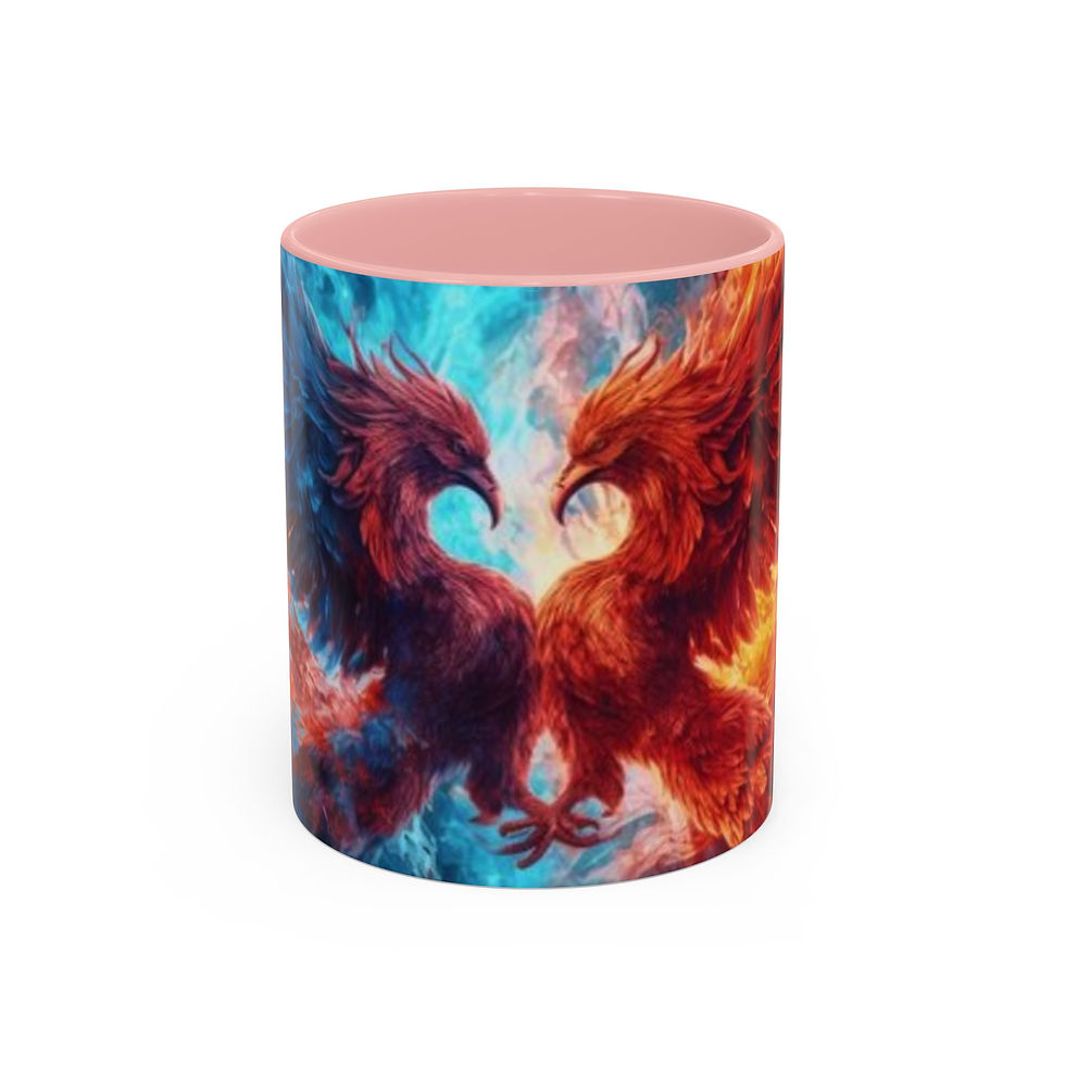 Thumbnail: Phoenix Soul Accent Coffee Mug — Fiery and Icy Mythical Bird Design (11/15oz)