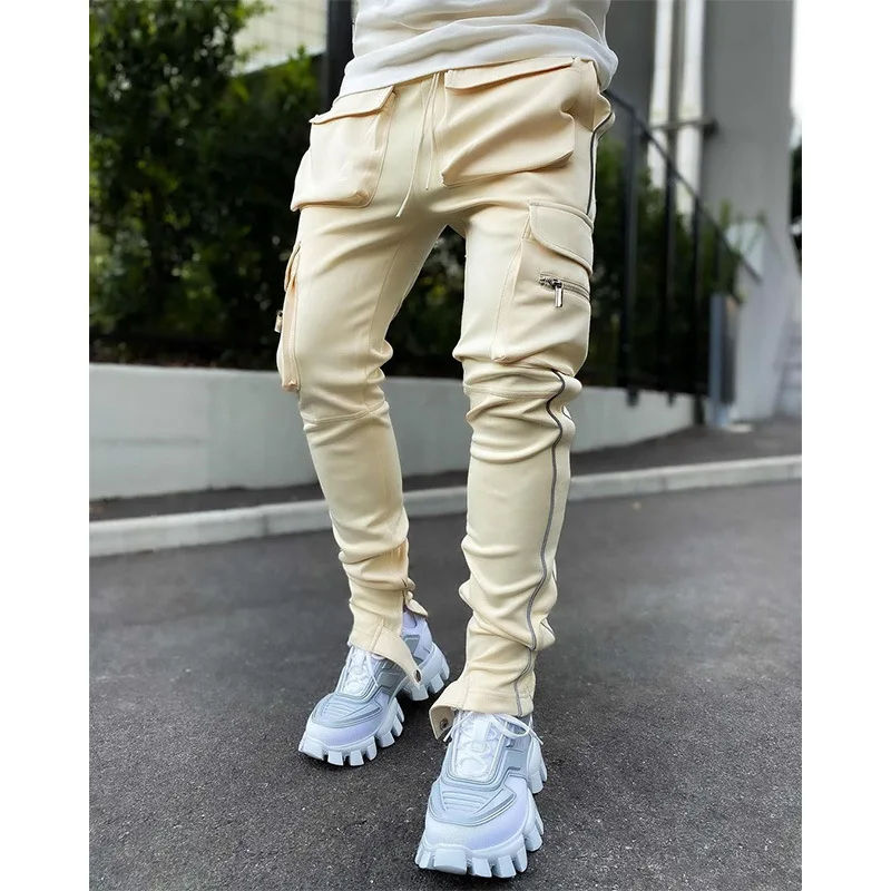 Thumbnail: Men's Reflective Cargo Pants – Elastic Waist Multi-Pocket Streetwear Trousers