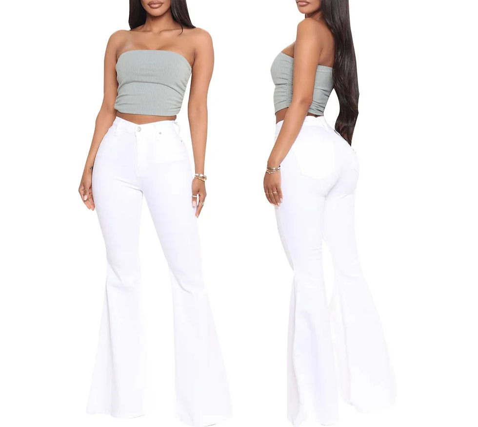 Thumbnail: Womens High Waisted Flare Denim Cargo Pants with Chain Patchwork Ripped Fit