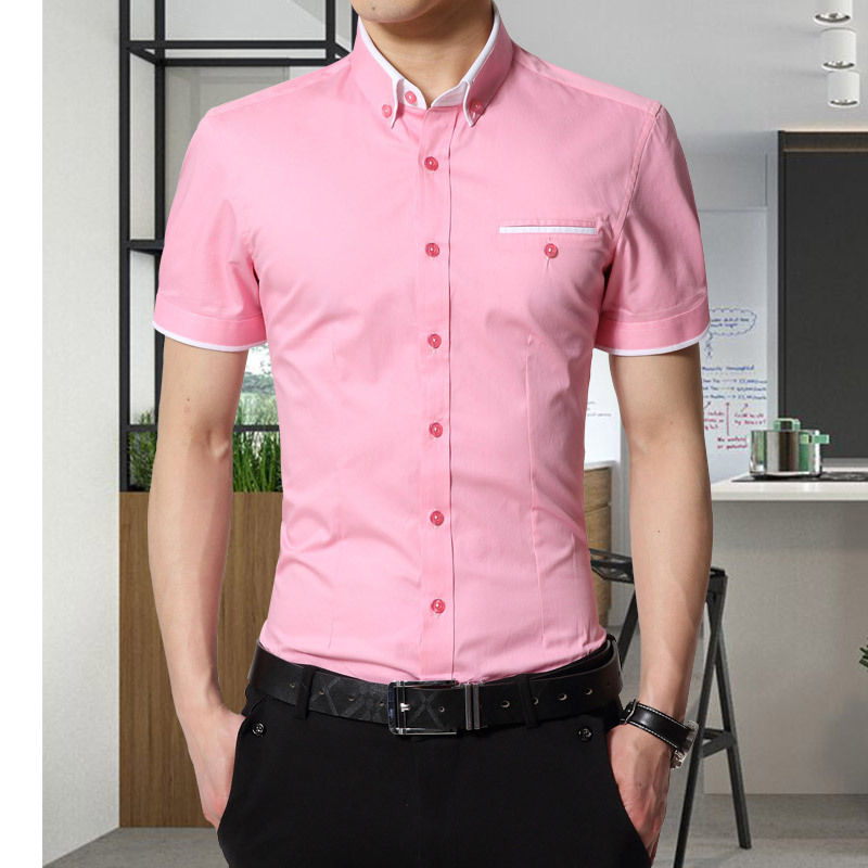 Thumbnail: Men’s Summer Business Shirt – Short Sleeve Slim Fit, Anti-Wrinkle