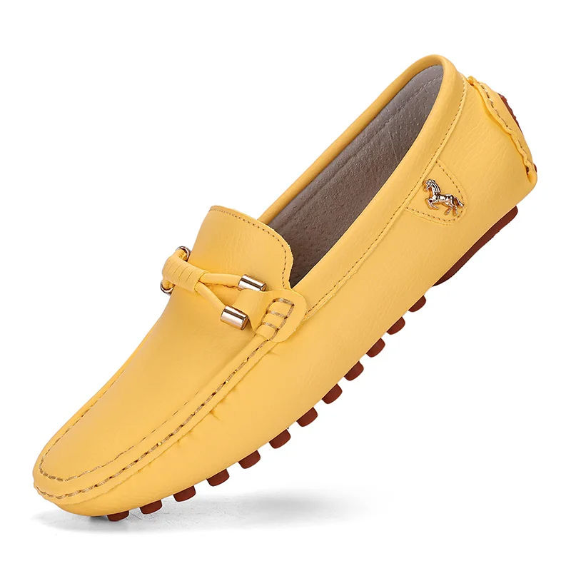 Thumbnail: Men's White PU Leather Loafers – Slip-On Comfortable Non-Slip Classic Shoes