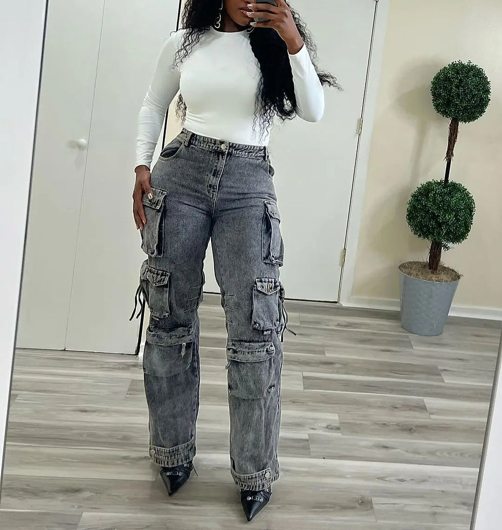Thumbnail: High Waist Wide Leg Denim Cargo Pants for Women Casual Loose Fit Trousers Jeans