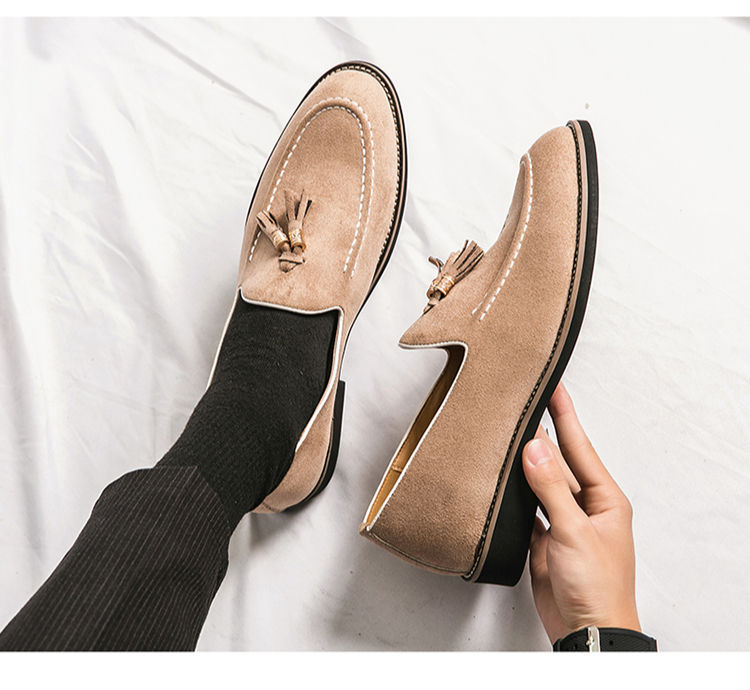 Thumbnail: Men's Suede Leather Tassel Loafers In Large Sizes With Breathable Stylish Design