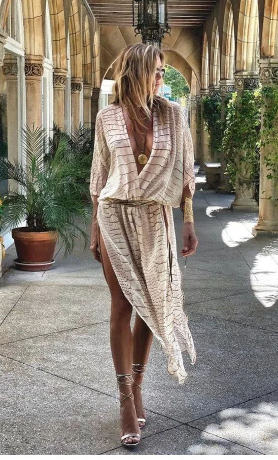 Thumbnail: Chiffon Long Kimono Cover Up for Women Boho Beach Dress Swimwear Summer Wear