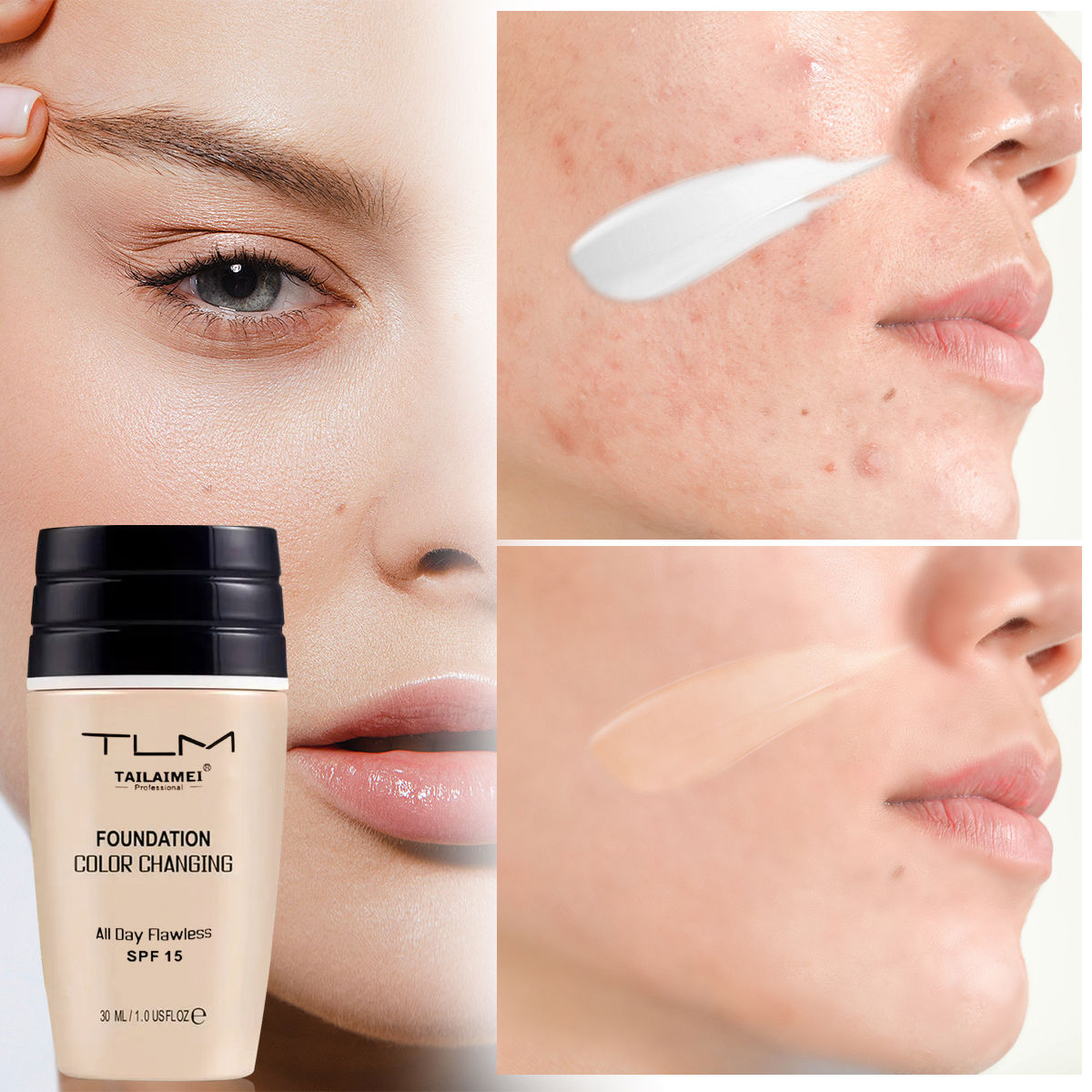 Color Changing Liquid Foundation Waterproof Sunscreen Moisturizing Base