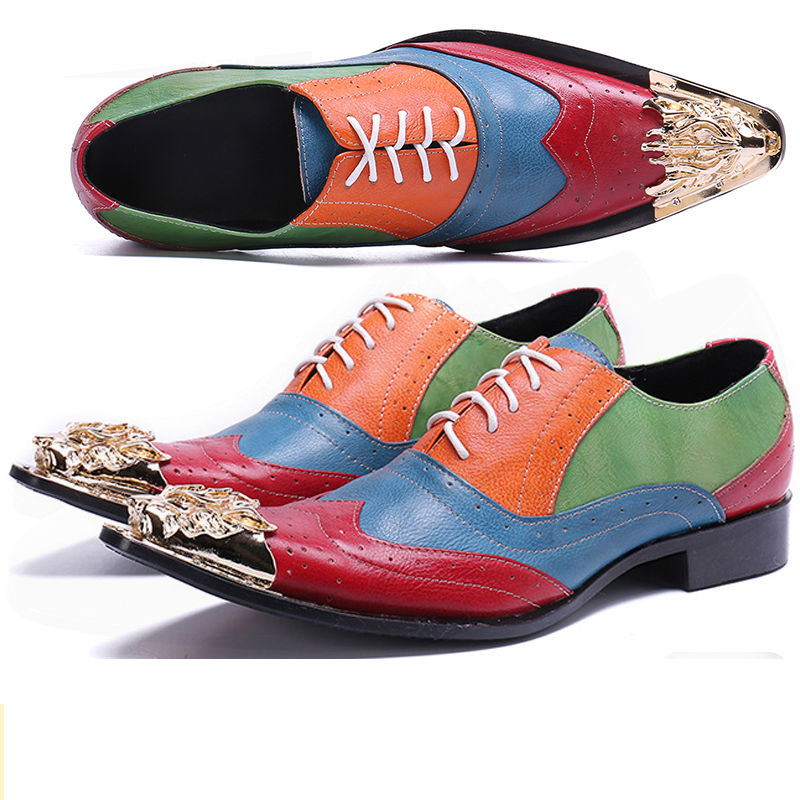 Thumbnail: Men's Pointed Toe Leather Dress Shoes With Metal Detail For Wedding Party Style
