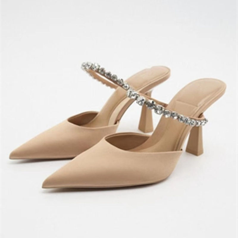 Stylish Party Wedge Sandals for Women with Pointed Toe and Diamond Details