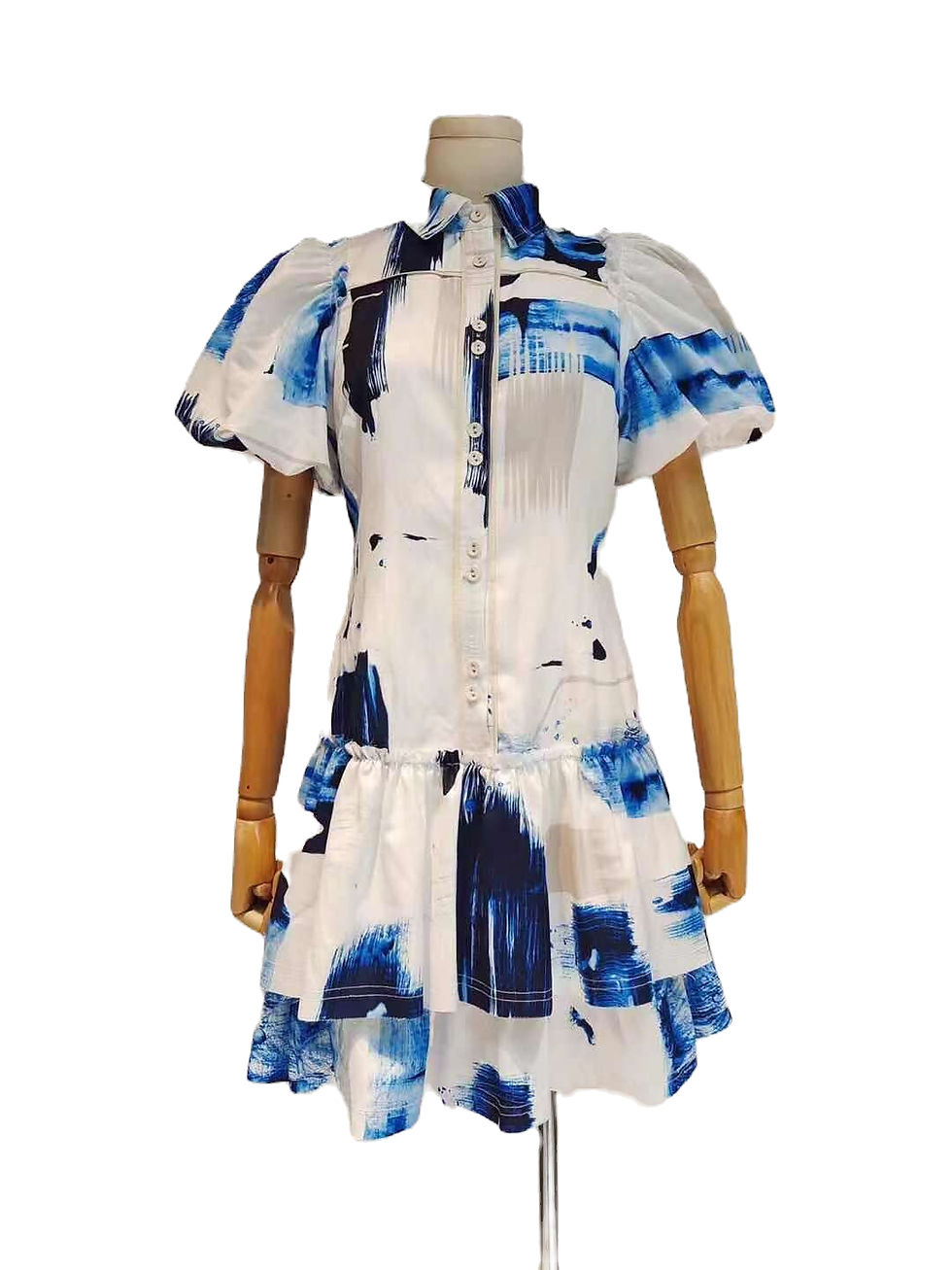 Womens Plus Size Printed Mini Shirt Dress with Short Sleeves