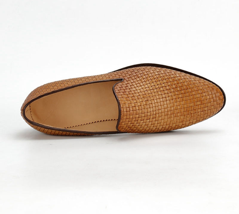 Thumbnail: Mens Handcrafted Woven Leather Loafers with Knitted Upper and Durable Sole Shoe