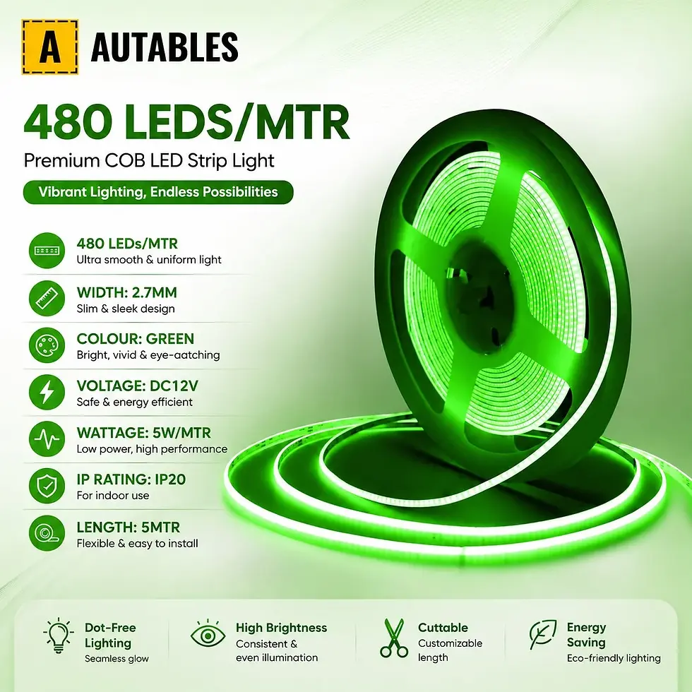 Thumbnail: Green COB LED Strip Light 5 Meter, 480 LEDs/M, 2.7mm Ultra Narrow